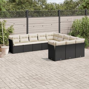 11-Piece Black Poly Rattan Garden Sofa Set with Cushions