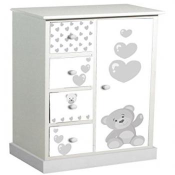Cajonera Eleonora blanca con 1 puerta y 4 cajones, dimensiones 56x30x79 cm
