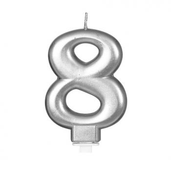 Vela Metalizada Plata Nº 8, de 8 cm