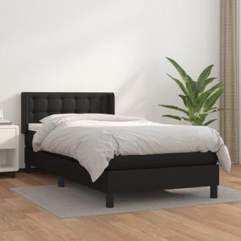 Cama box spring con colchón negro 100x200 cm en cuero sintético