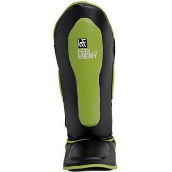 KRF Feel The Enemy 0016113 Espinillera Protectora con pie Alta, Unisex Adulto, Negro / Verde, M