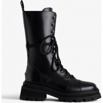 Zadig & Voltaire Black Leather Lace-up Ride Boots for Women, Round Toe, Size 9 US / Size 6 UK