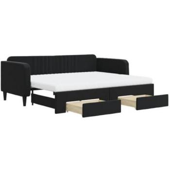 Sofá cama nido con cajones terciopelo negro 90x200 cm