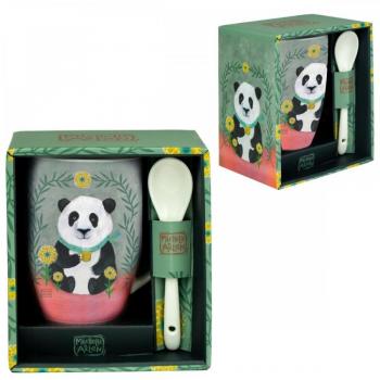 Taza de cerámica con cuchara enesco panda - Set de regalo adorable