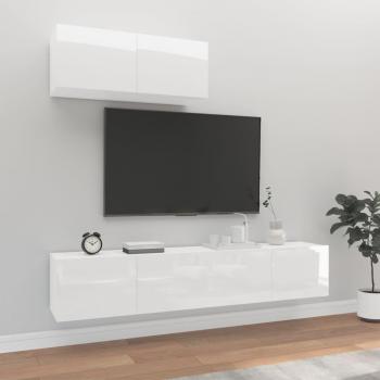 vidaXL Set de muebles para TV 3 piezas madera contrachapada blanco brillo 80 x 30 x 30 cm, Mueble de Salon, Mueble TV, Mesa de TV, Mueble Televisor