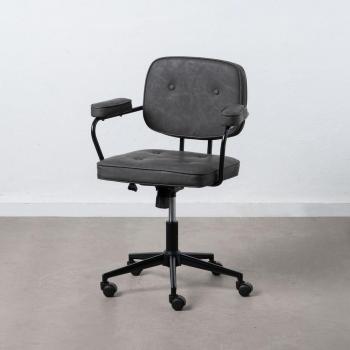 Silla de Oficina Vintage con Ruedas en Piel Sintética Negra 56 x 56 x 92 cm