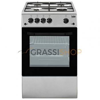 Cocina Independiente Beko CSS42014FS 50x50 cm, 4 Fuochi a Gas, Forno Elettrico con Grill, Capacidad 54 Litros, Clase Energética A, Color Plata