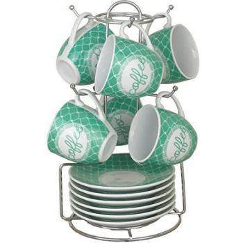 Borella Casalighi Divina Tiffany set de café con platito y soporte, en porcelana, colores varios, 13 unidades