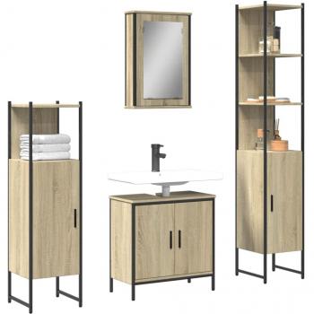 Conjunto de muebles de baño 4 piezas Sonoma Wood Oak Multilayer Marrón Contrachapado