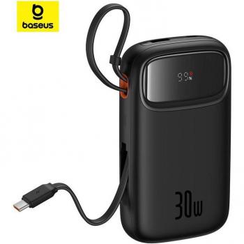 Baseus Powerbank QPow 2 20000mAh 30W con Pantalla Digital y Cables Tipo-C Integrados (Blanco)