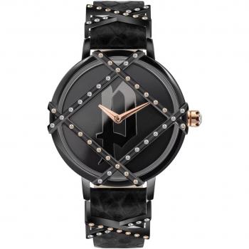 Police Women's Fashion Analog Watch with Rhinestone Accents, Black, ONE SIZE