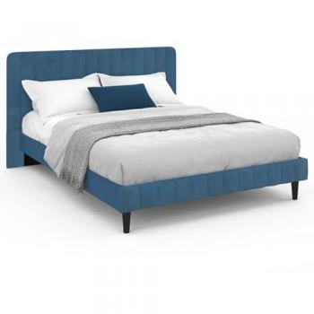 Cama Doble Annie 140 x 190 cm con Cabecero en Terciopelo Gris