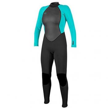 O'Neill Reactor II Traje de Neopreno Completo para Mujer, 3/2mm, Manga Larga, Cremallera en la Espalda, Color Negro/Aqua Claro
