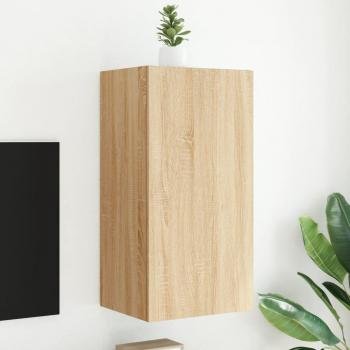 Mueble de TV de pared con luces LED VidaXL, dimensiones 40,5x35x80 cm, color roble Sonoma, diseño moderno para salón