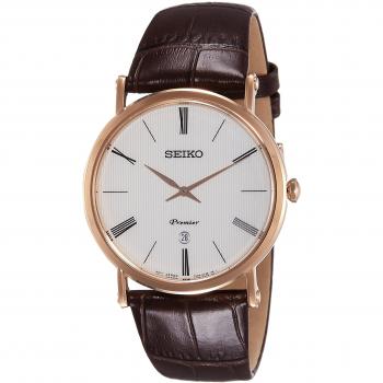 Seiko Mens Analogue Quartz Watch with Leather Strap SKP398P1