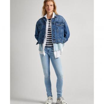 Pantalón Vaquero Pepe Jeans Skinny Azul Mujer - Vaquero pitillo de mujer de tiro alto efecto desgastado
