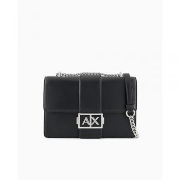 Armani Exchange Women's Black Shoulder Bag with Clip Fastening
