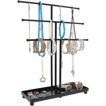 MyGift moderno negro Metal 3 Tier mesa pulsera & collar organizador de joyas árbol pantalla accesorio de bandeja de W/Anillo