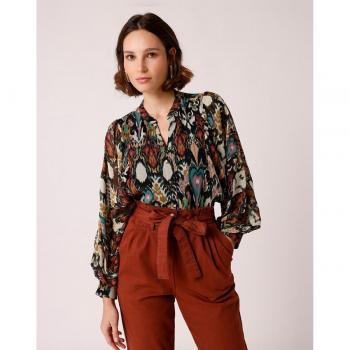 Naf Naf - Blusa de mujer estampado étnico de manga larga murciélago