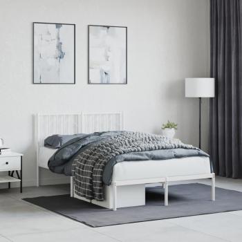 Cabecero de metal blanco 120x190 cm con estructura de cama de metal, modelo Vidaxl White
