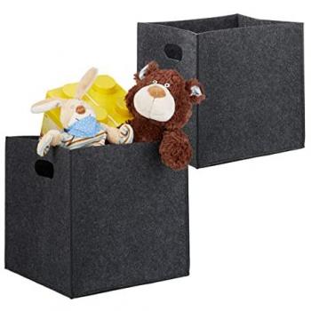 Cesto de Almacenaje Cuadrado de Fieltro Antracita, 30x30x30 cm, Set de 2, Plegable con Asas para Transporte