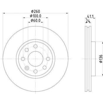 Disco de freno HELLA PRO Alto Carbono 8DD 355 127-731 Ventilado 260mm x 24mm para OPEL, CHEVROLET, HOLDEN y VAUXHALL