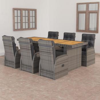 Set de comedor de jardín 7 pzas con cojines de ratán sintético gris