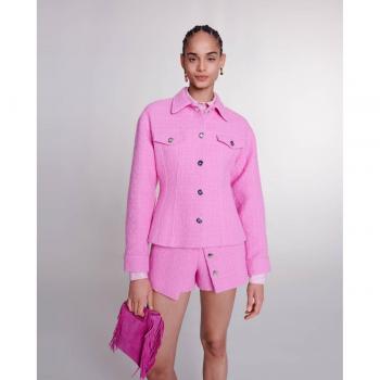 Maje Valabar Fitted Tweed Jacket - Pink - Size 40