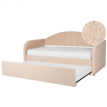 Cama nido glamurosa de bouclé rosa melocotón 90 x 200 cm con somier Eyburie