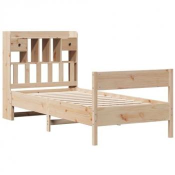 Cama con estantería sin colchón 100x200cm madera maciza de pino color marrón
