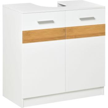 Mueble para Debajo del Lavabo Armario Baño de Suelo de Madera con 2 Puertas y Estante Interior Estilo Moderno 60x30x60,5 cm Blanco