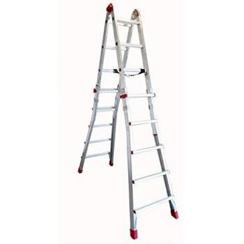 Faraone - Escalera de Aluminio - Escalera Telescópica TELES.T5 - 158 x 60 x 21 cm - 10+10 Peldaños - Escalera de Aluminio Multiusos - Altura Regulable - Muy Resistente y Estable