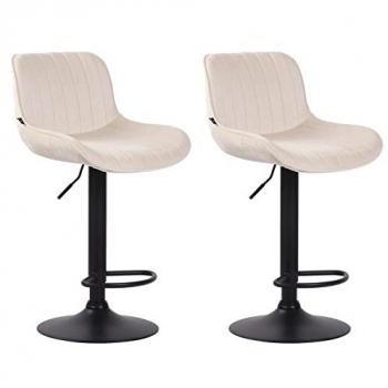 Set de 2 Taburetes de Bar Regulables en Terciopelo Crema