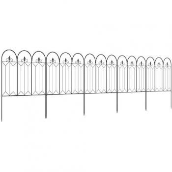 Outsunny Vallas de Jardín Metálicas 305x79,5 cm Set de 5 Vallas Decorativas para Jardín en Color Negro, Combinación Libre, Barrera para Animales, Ideal para Patio y Césped