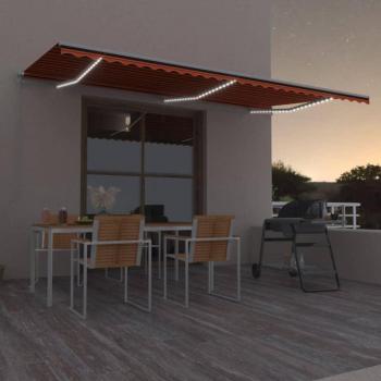 Toldo manual retráctil con luz LED naranja y marrón 600x300 cm Vidaxl Multicolor