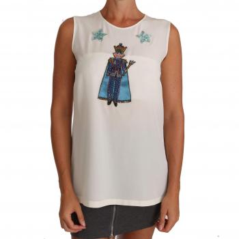 Dolce & Gabbana White Silk Crystal Sequined Fairy T-shirt - IT36 | XS, Sleeveless Top, Female, White, Size: 3XS