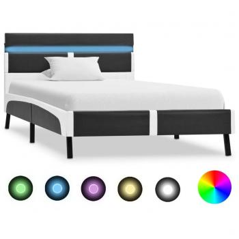 Cama con LED Gris de Cuero Sintético 90x200 cm
