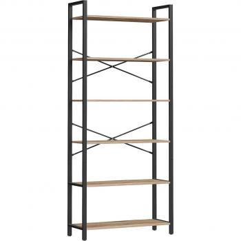 Estantería Alta de 6 Niveles con Marco de Acero, 30 x 80 x 186 cm, Marrón Camello y Negro Tinta, Estilo Industrial, Ideal para Salón, Dormitorio y Oficina