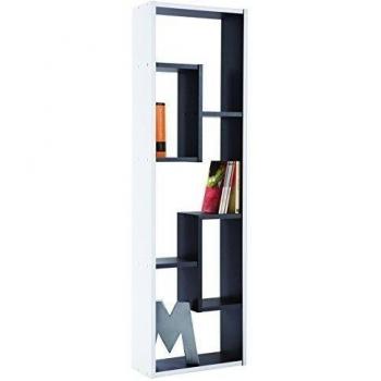 Mueblix / Librerias de Madera para Libros / Color Blanco y Negro / Libreria Estanteria de Baldas para Salon, Dormitorio o Habitacion Juvenil / Medidas: Alto: 120.2cm Ancho:36.1cm Fondo:14.7cm