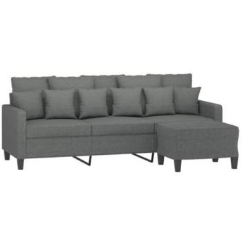 Sofá de 3 plazas con taburete de tela gris oscuro 180 cm
