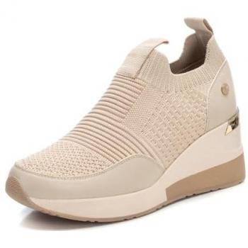 Zapatillas Deportivas Beige para Mujer Xti con Cuña y Diseño Elástico, Talla 39