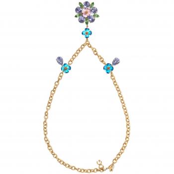 Gold Brass Chain Crystal Floral Pendant Charm Necklace by Dolce & Gabbana, Female, Multicolor, Size: ONE SIZE