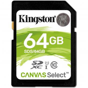 Kingston SDS/64GB SDS 64 GB Canvas Select Class10 UHS-I Flash Memory Card, Black