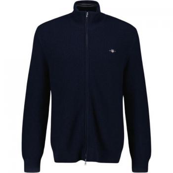 GANT Men's Micro Textured Zip-Up Cardigan Sweater, Evening Blue, XXL