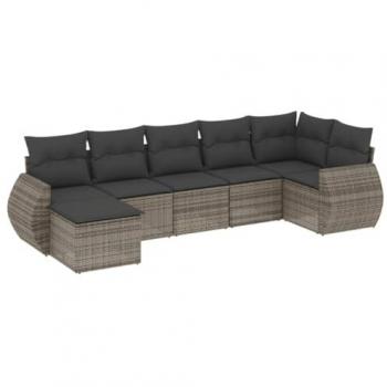 7-Piece Grey Poly Rattan Garden Sofa Set with Cushions