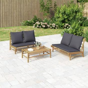 3-Piece Garden Lounge Set with Dark Gray Cushions and Bamboo