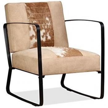 vidaXL Sillón de piel auténtica de cabra y lona de color crema