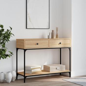 Mesa consola de madera de ingeniería 100x34,5x75 cm en colores Negro, Roble Sonoma y Roble ahumado - Mesa de sofá, mesa de entrada para salón, consola de entrada, mueble recibidor y mesita