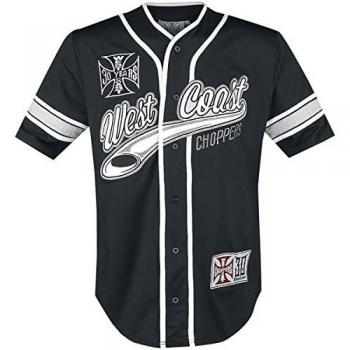 Camisa de béisbol Rockabilly de West Coast Choppers - Edición Limitada 30 Años - Manga Corta - Tallas S a 4XL - Negro/Blanco para Hombre