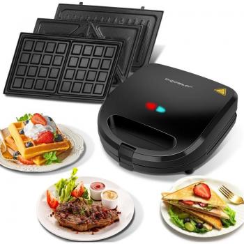 Sandwichera 3 en 1 Aigostar Rubik 750W con Placas Intercambiables para Waffles y Grill